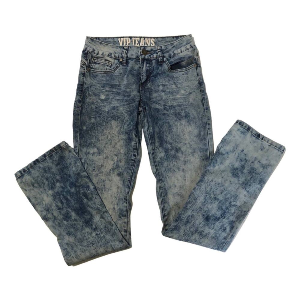 VIP Jeans, acid-washed flare pants 5/6, large slit seam up the leg 16"